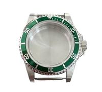 NLNKDTDPAK Boîtier en verre saphir plat rétro de 39,5 mm, boîtier acier inoxydable adapté au mouvement mécanique NH35 NH36, couvercle montre for 120 clics(Dark Green Ring)