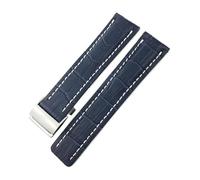 NLNKDTDPAK Bracelet de montre en cuir véritable, 21mm, 22mm, 23mm, 24mm, adapté for accessoires de montre Breitling, adapté for la ceinture NAVITIMER WORLD Avenger Superocean(Blue white,22MM_SILVER)