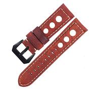 NLNKDTDPAK Bracelet en cuir de montre en cuir 20mm respirant Real Watch Strap 22mm 24mm Fit for Galaxy Watch Active 2(Red-Black Buckle,20mm)