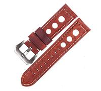 NLNKDTDPAK Bracelet en cuir de montre en cuir 20mm respirant Real Watch Strap 22mm 24mm Fit for Galaxy Watch Active 2(Red-Silver Buckle,24mm)