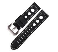NLNKDTDPAK Bracelet en cuir de montre en cuir 20mm respirant Real Watch Strap 22mm 24mm Fit for Galaxy Watch Active 2(Black-Silver Buckle,20mm)