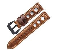 NLNKDTDPAK Bracelet en cuir de montre en cuir 20mm respirant Real Watch Strap 22mm 24mm Fit for Galaxy Watch Active 2(Dark brown-Black,22mm)