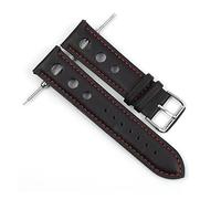 NLNKDTDPAK Cuir for la main Vintage Bracelet Montre Bracelet Ceinture 18mm 20mm 22mm Hommes Watchband Hollow respirant Black Watchstrap(Black-Red Wire,18mm)