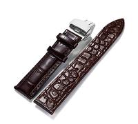 NLNKDTDPAK Matériau en cuir Matériau doux Matériau de montre Bracelet poignet 12mm-24mm for boucle de papillon double appuie en acier inoxydable(Brown-Silver,21mm)