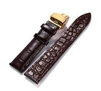 NLNKDTDPAK Matériau en cuir Matériau doux Matériau de montre Bracelet poignet 12mm-24mm for boucle de papillon double appuie en acier inoxydable(Brown-Golden,22mm)