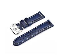 NLNKDTDPAK Vintage Huile Cire En Cuir Bracelet Bleu Bracelet 18mm 20mm 22mm Silver Buckle Montre Accessoires, Ajustement approprié for Penahai Fossil(Blue A,24mm)