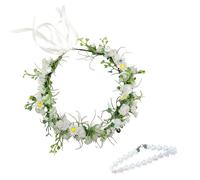 Nlqhyrexion Couronne Fleur Cheveux Blancs, Serre-tête à Fleurs pour Femme, Couronne de Fleurs et Collier, pour Mariage Plage été Photographie