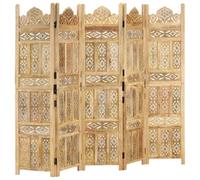 NLQMSU Cloison 5 Panneaux 200x165 cm Bois Manguier Sculpte Main | Paravent pliable, ecran intimite, decoration chambre, motifs sculptes artisanaux, rangement facile
