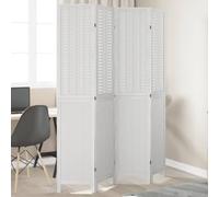 NLQMSU Cloison de Séparation 4 Panneaux Blanc Bois de Paulownia Massif | Paravent pliable, lattes bambou naturel, charnières métalliques, usage intérieur, résistant es