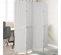 NLQMSU Cloison de Séparation 4 Panneaux Blanc en Bois de Paulownia Massif | Usage intérieur, cadre stable, pliage facile, charnières métalliques, lattes bambou, design élégant