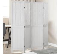 NLQMSU Cloison de Séparation 4 Panneaux Blanche en Bois de Paulownia Massif | Paravent pliable 4 volets, charnières métalliques robustes, lattes bambou naturel, usage intérieur uniquement