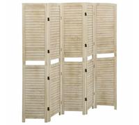 NLQMSU Cloison de Séparation 5 Panneaux 175x165 cm Bois de Paulownia | Paravent rétro, écran d'intimité sur pied, panneaux pliables, ventilation intégrée, bois massif durable