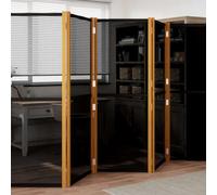 NLQMSU Cloison de Séparation 5 Panneaux Noir 350x180 cm Bois Acacia | Paravent pliable, textilène résistant intempéries, décoration intérieure et extérieure, création d'espace privé