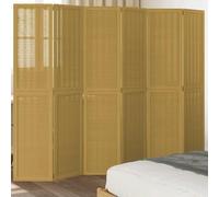 NLQMSU Cloison de Séparation 6 Panneaux en Bois Paulownia Massif Marron | Paravent pliable, lattes bambou naturel, cadre stable, usage intérieur, idéal chambre salon bureau, bloque lumière