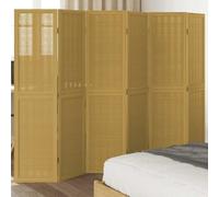 NLQMSU Cloison de Séparation 6 Panneaux Marron en Bois Paulownia Massif | Paravent pliable, lattes bambou naturel, cadre stable, charnières métalliques, usage intérieur, design chaleureux