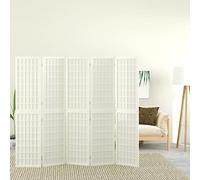 NLQMSU Cloison Pliable 5 Panneaux 200x170 cm Blanc Bois Sapin | Paravent japonais, papier de riz, séparateur d'espace, intérieur moderne, montage facile
