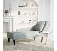 NLQMSU Fauteuil Long Gris Clair Velours avec Coussin Et Accoudoir Droit | Velours doux, capitonnage à boutons, coussin lombaire, mousse haute résilience, salon chambre bureau