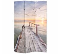 NLQMSU Paravent Pliable 120 x 170 cm Toile Bois avec Impression Lac | Cadre bois robuste, toile résistante, impression photo lac coucher de soleil, pliage facile, rangement gain de place,