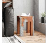 NLQMSU Tabouret en Teck Massif et résine Transparente | Repose-pied,table d'appoint,bois naturel,charge maximale 110 kg,charme rustique,intérieurs classiques