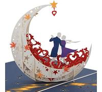 NLR - Carte de vœux pop-up 3D amoureux dansant sur bateau en forme de lune, idéale pour anniversaire, Saint Valentin, anniversaire, cérémonie de mariage (blanc)