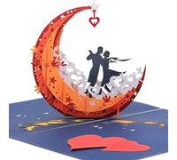 NLR - Carte de vœux pop-up 3D amoureux dansant sur bateau en forme de lune, idéale pour anniversaire, Saint Valentin, anniversaire, cérémonie de mariage (rouge)