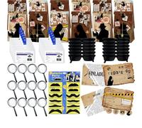 NlsqEU 96Pièces Kit Détective Theme, Détective Anniversaire, Sachets de Petits Cadeaux de Détective, Cartes d'identité de Détective, Loupes, Moustaches