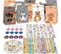 NlsqEU Chien Pinata Anniversaire Chien à Thème, 12 * Sacs Cadeaux Pour Chien, 12 * Porte-Clés,12 * Tatouage Temporaire,12 * Slap Bracelets ,100 * Autocollants pour Enfants Fille Garcon