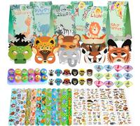 NlsqEU Kit de petits cadeaux de fête jungle, cadeau de fête animale, cadeau de fête jungle, sacs cadeaux d'animaux, toupie, anneaux, masques, autocollants de tatouage, bracelet à boucle, tampon