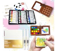 NlsqEU Mini Palette Aquarelle, Aquarelle Voyage, Kit de Peinture Miniature 24 couleurs d'aquarelle Kit Portable Gouache