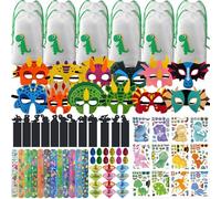 NlsqEU Petit cadeau d'anniversaire pour enfants, sac à cordon de serrage dinosaure, masques, autocollants, marque-pages, bracelet à boucle, toupie, décoration d'anniversaire dinosaure