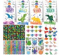 NlsqEU Petit cadeau d'anniversaire pour enfants, sacs cadeaux dinosaures, autocollants de tatouage, bracelet à boucle, toupie, autocollants DIY, modèle jouet, porte-clés
