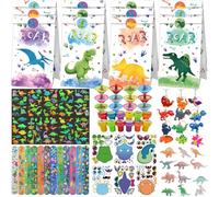 NlsqEU Petit cadeau d'anniversaire pour enfants, sacs cadeaux dinosaures, autocollants de tatouage, bracelet à boucle, toupie, autocollants DIY, modèle jouet, porte-clés