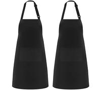NLUS Lot de 2 tabliers de cuisine grande taille réglables avec 2 poches pour homme et femme (noir, 2)