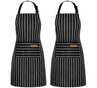 NLUS Lot de 2 tabliers de cuisine réglables avec poches pour homme et femme, rayures noires et blanches (rayures noires et blanches)