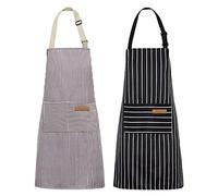NLUS Lot de 2 tabliers de cuisine réglables doux avec 2 poches pour homme et femme (rayures noir/marron)