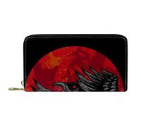 NLWQEKV Corbeau Rouge Sang Lune Portefeuille Cuir Cuir Zip Long Sac À Main