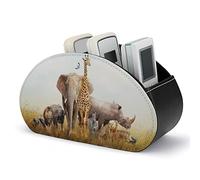 NLWQEKV Élégant support de télécommande TV en cuir PU avec 5 compartiments, table de nuit, animaux de safari africains, plateau de rangement pour lecteur multimédia DVD, fournitures de bureau