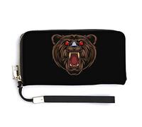 NLWQEKV Fiercely Bear Head Portefeuille en Cuir Unisexe Grande capacité, Pochette pour téléphone, Porte-Cartes de crédit avec dragonne