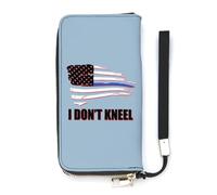 NLWQEKV I Don't Kneel Blue Line Flag Bracelet Portefeuille en Cuir Long Porte-Cartes Sac à Main Slim Embrayage Sac à Main pour Femme