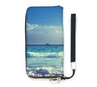 NLWQEKV Ocean Waves Seychelles Island Beach au Coucher du Soleil Portefeuille en Cuir Porte-Cartes Long Sac à Main Fin Embrayage Sac à Main pour Femme