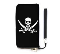 NLWQEKV Pirate Jack Rackham Drapeau Bracelet Portefeuille en Cuir Long Porte-Cartes Bourse Mince Embrayage Sac À Main pour Les Femmes
