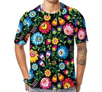 NLWQEKV Polonais Floral Folk Art Pologne Fleurs Classique Hommes T-Shirts Décontracté Été Col Rond Chemisier Manches Courtes T-Shirt Haut