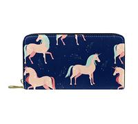 NLWQEKV Porte-Monnaie Long zippé en Cuir Rose Motif Licorne mystérieuse Portefeuille Bleu en Cuir