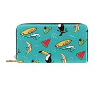 NLWQEKV Portefeuille Cuir Fruits Tropicaux Toucans Pastèque Banane Cactus Cuir Zip Long Bourse