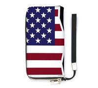 NLWQEKV Portefeuille en Cuir avec Bracelet en Forme de Drapeau américain et de la Dominique, Long Porte-Cartes, Pochette Fine pour Femme