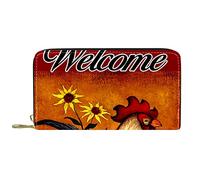 NLWQEKV Portefeuille en Cuir pour Hommes,Grand Porte-Monnaie pour Femmes pour Cartes,Coq de Bienvenue,Pochette à Monnaie zippée