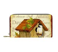 NLWQEKV Portefeuille en Cuir pour Hommes,Grand Porte-Monnaie pour Femmes pour Cartes,Oiseaux d'automne Bienvenue Fleur de Maison,Pochette à Monnaie à Fermeture éclair