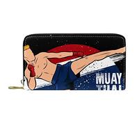 NLWQEKV Portefeuille Long en Cuir zippé Muay Thai Fighter Kicking Print Sac à Main personnalisé