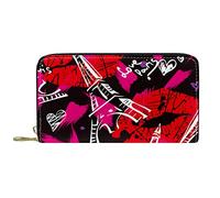NLWQEKV Portefeuille Long zippé en Cuir Paris Tour Eiffel Motif lèvres d'amour Sac à Main personnalisé