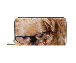 NLWQEKV Portefeuilles pour Femmes et Hommes Sac Porte-Carte, Livre de Lecture de Chien Griffon de Bruxelles, Grand Sac à Main de Rangement en Cuir PU